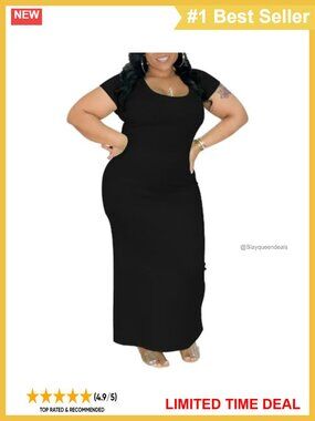 Plus Size Short Sleeve Bodycon Maxi Dress Stretchy Knit Long Dress